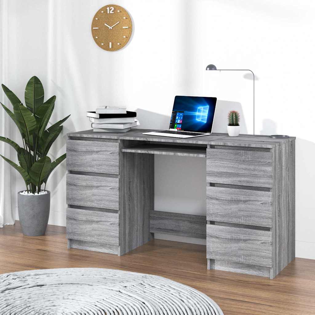 Modern Wooden Home Office Computer Desk Table With 6 Storage Drawers