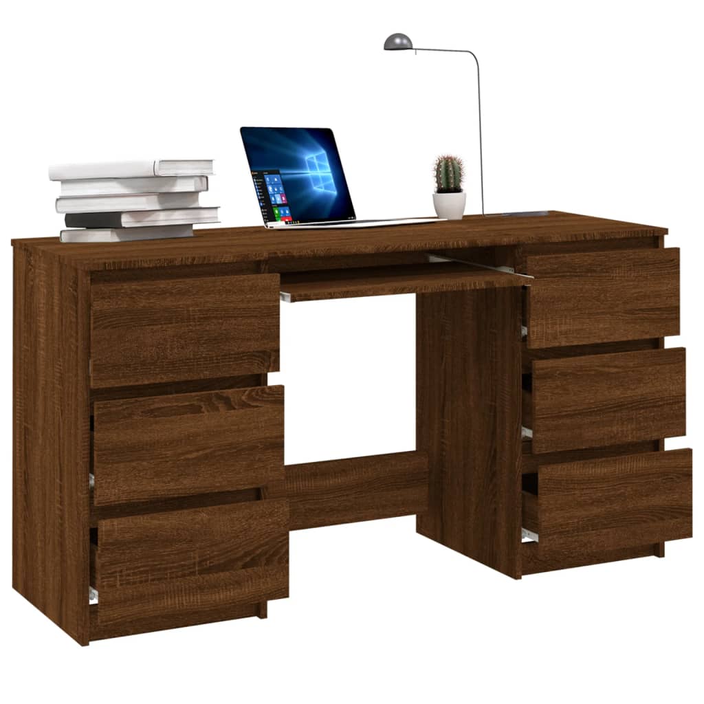 Modern Wooden Home Office Computer Desk Table With 6 Storage Drawers