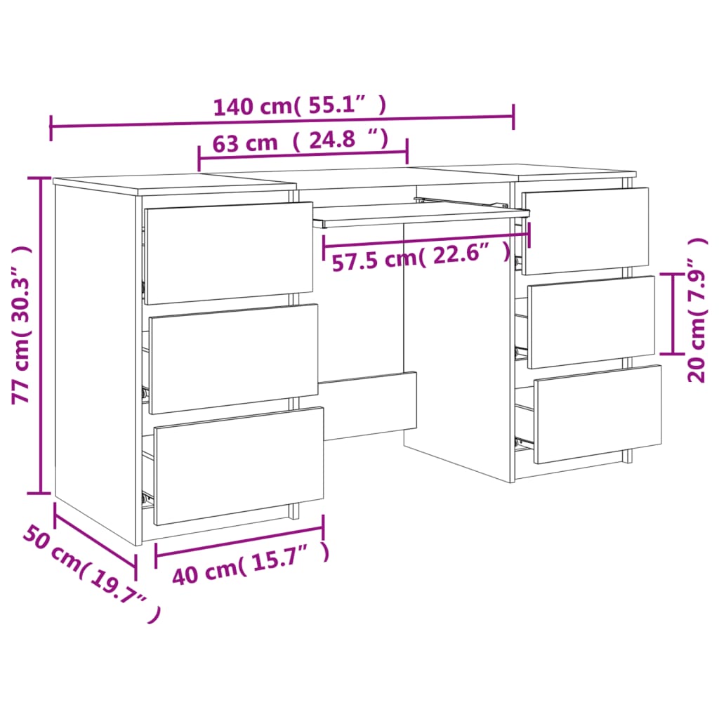 Modern Wooden Home Office Computer Desk Table With 6 Storage Drawers