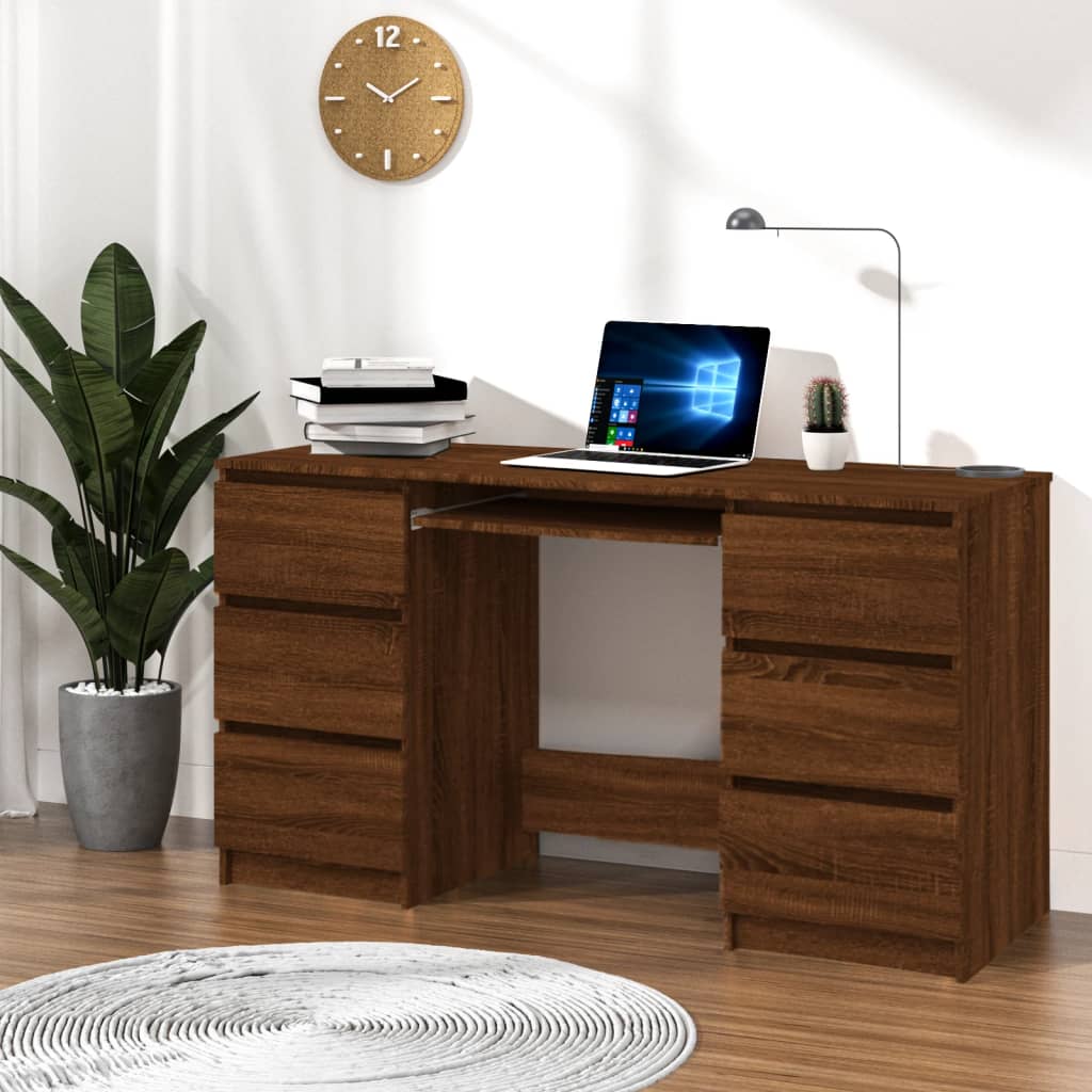 Modern Wooden Home Office Computer Desk Table With 6 Storage Drawers