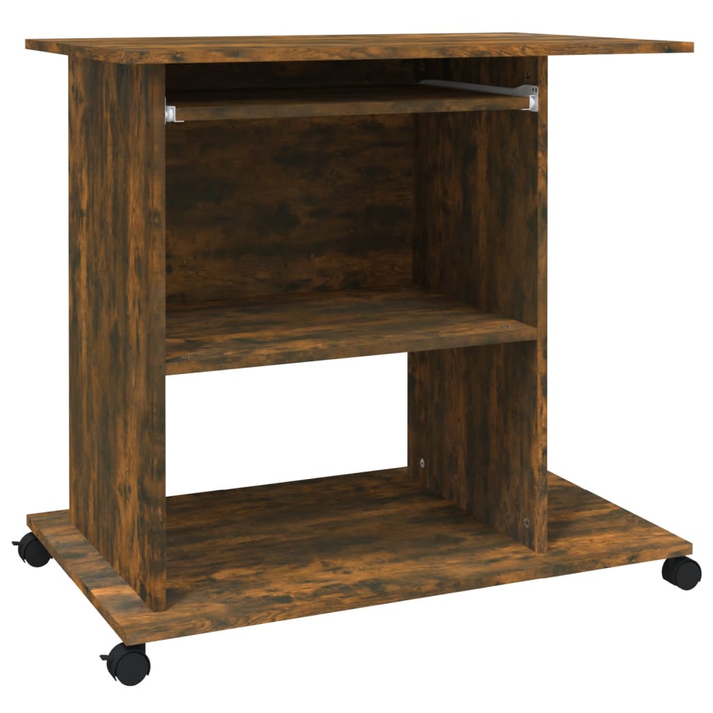 Modern Wooden Home Office Writing Computer Desk With Wheels & Keyboard Train