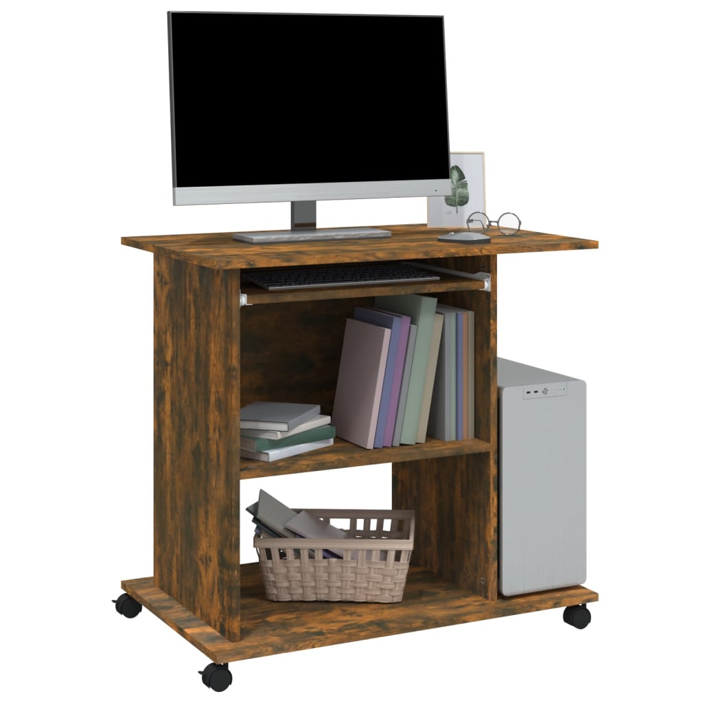 Modern Wooden Home Office Writing Computer Desk With Wheels & Keyboard Train