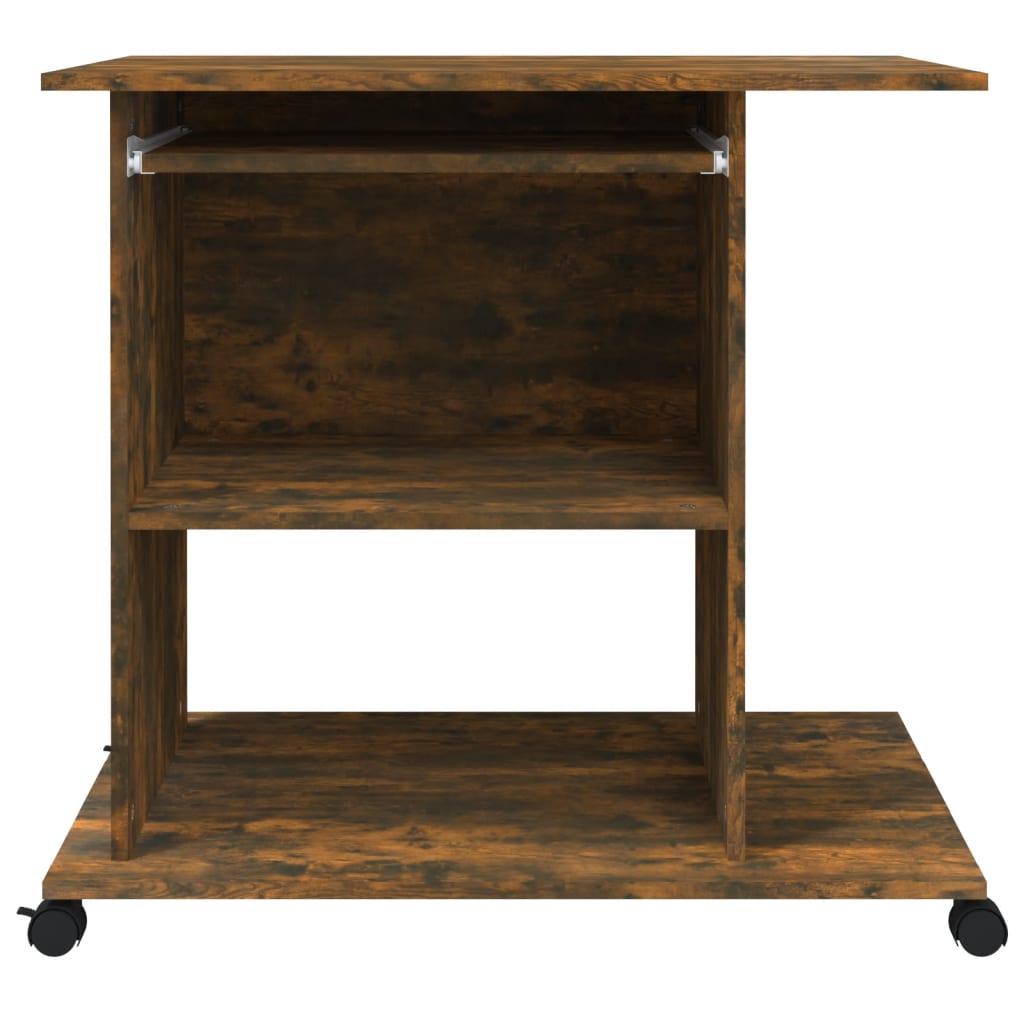 Modern Wooden Home Office Writing Computer Desk With Wheels & Keyboard Train