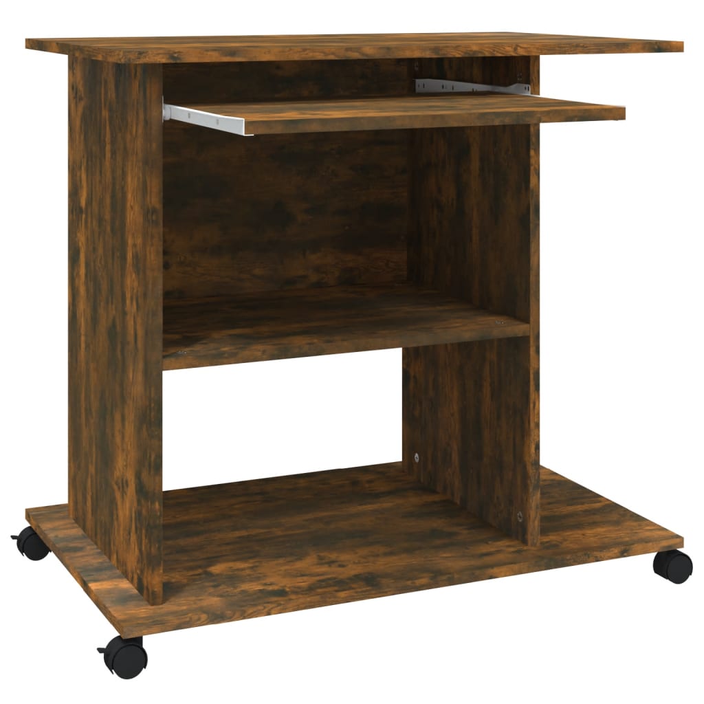 Modern Wooden Home Office Writing Computer Desk With Wheels & Keyboard Train