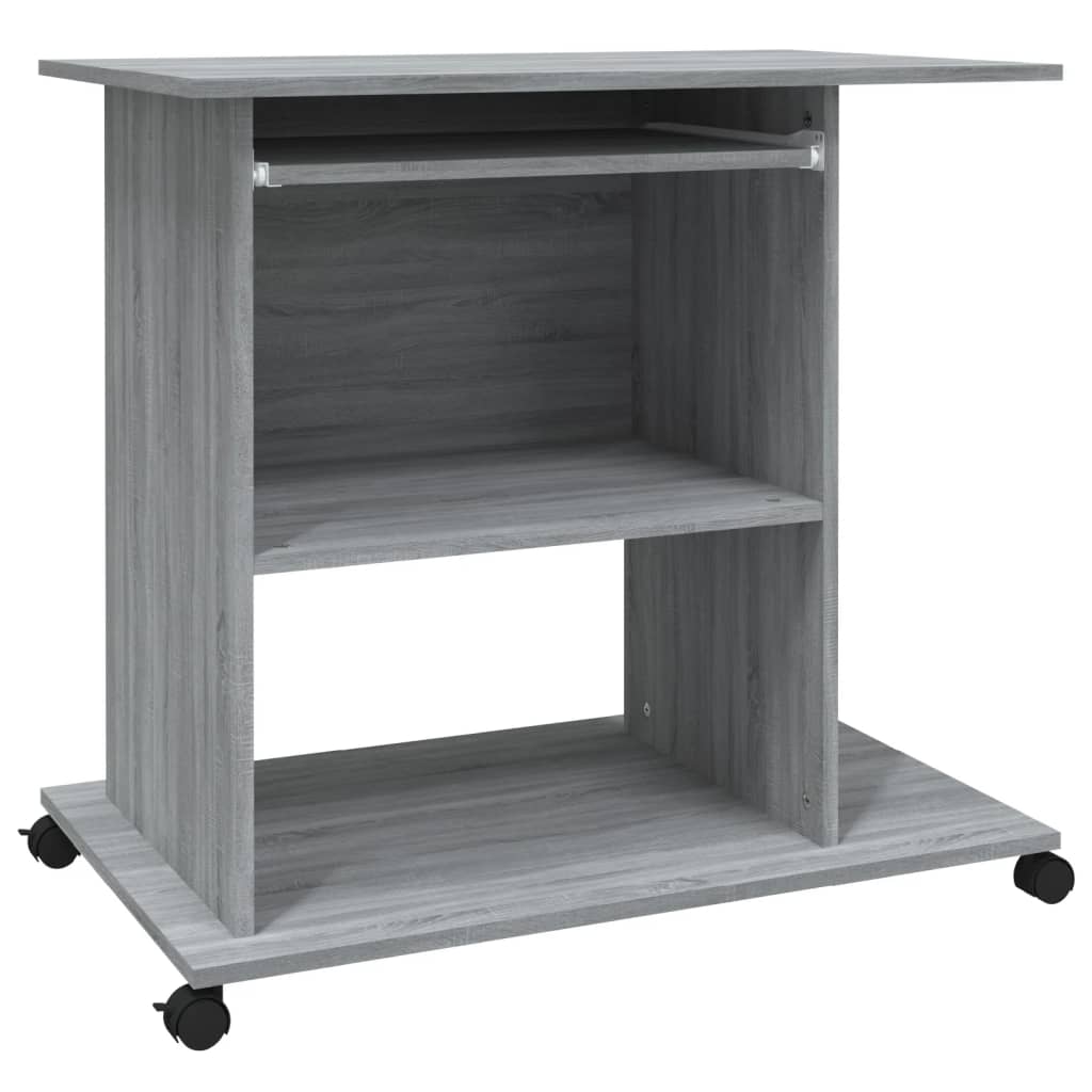 Modern Wooden Home Office Writing Computer Desk With Wheels & Keyboard Train