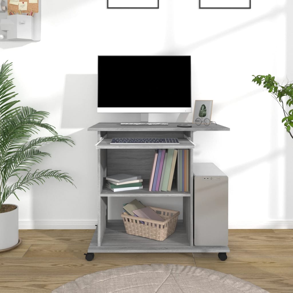 Modern Wooden Home Office Writing Computer Desk With Wheels & Keyboard Train