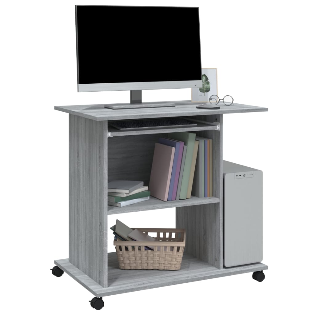 Modern Wooden Home Office Writing Computer Desk With Wheels & Keyboard Train