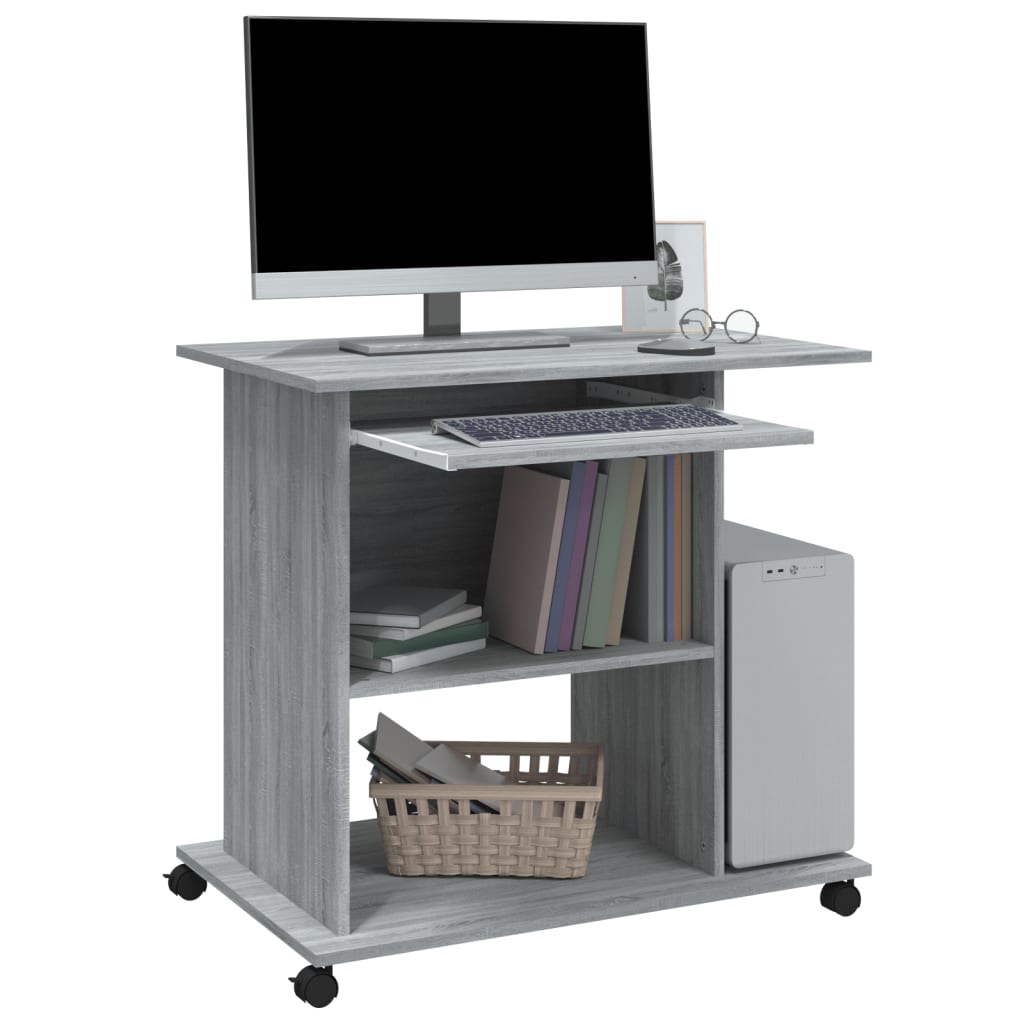 Modern Wooden Home Office Writing Computer Desk With Wheels & Keyboard Train