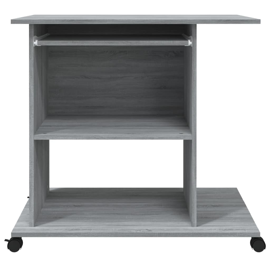Modern Wooden Home Office Writing Computer Desk With Wheels & Keyboard Train