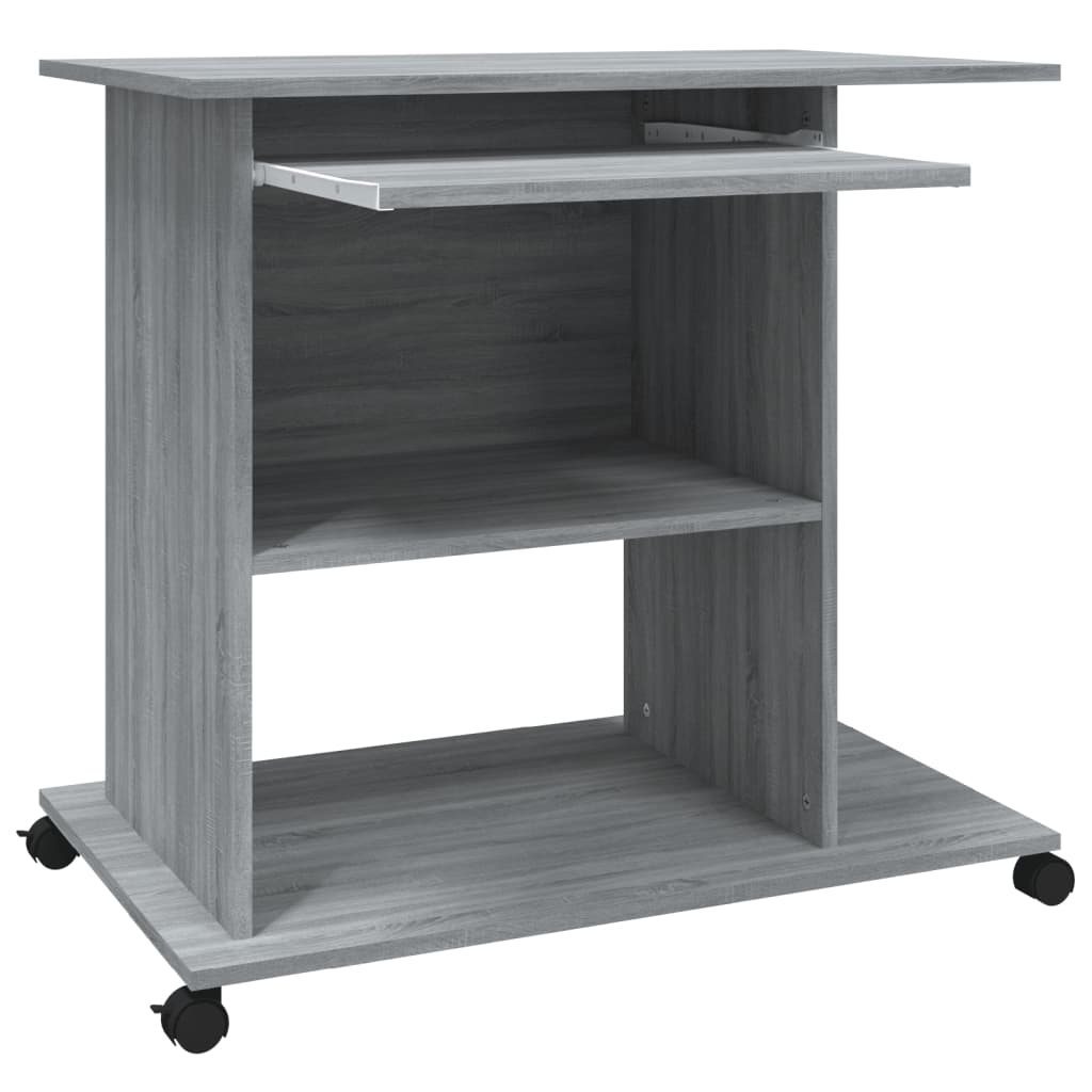 Modern Wooden Home Office Writing Computer Desk With Wheels & Keyboard Train