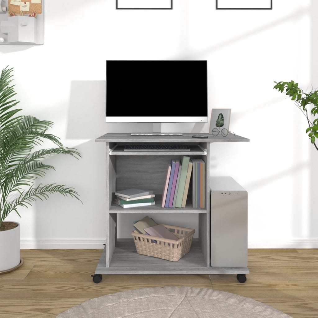 Modern Wooden Home Office Writing Computer Desk With Wheels & Keyboard Train