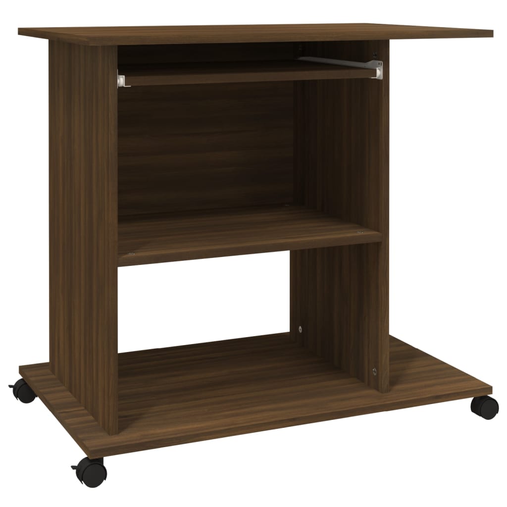 Modern Wooden Home Office Writing Computer Desk With Wheels & Keyboard Train