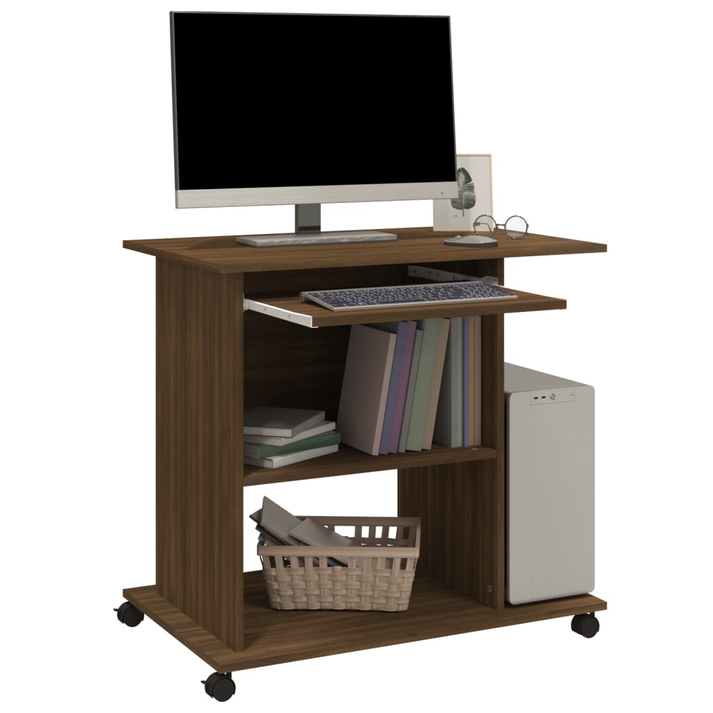 Modern Wooden Home Office Writing Computer Desk With Wheels & Keyboard Train