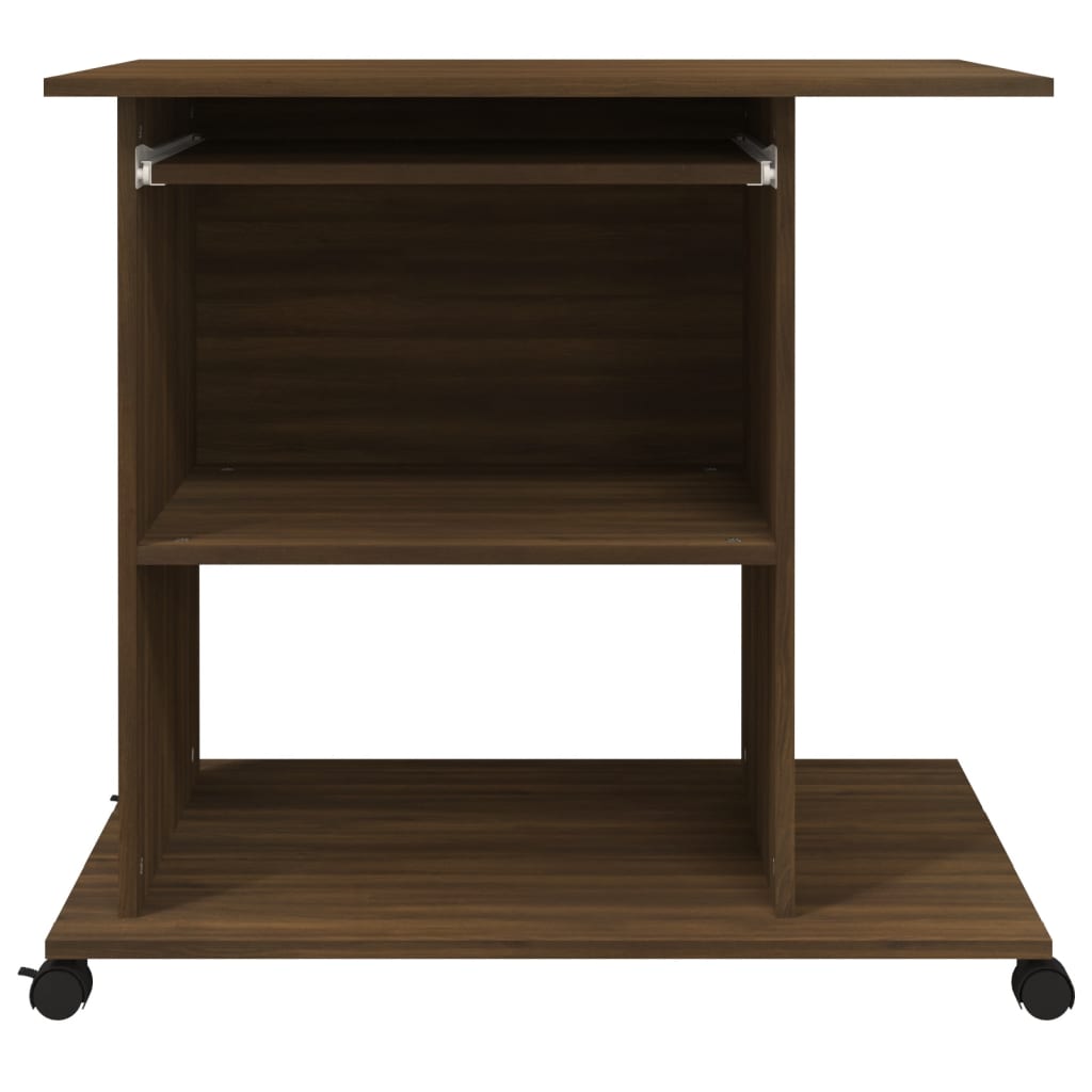 Modern Wooden Home Office Writing Computer Desk With Wheels & Keyboard Train