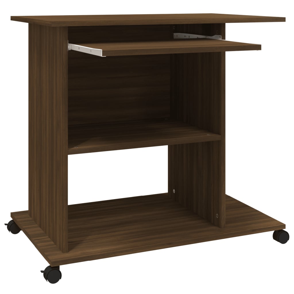 Modern Wooden Home Office Writing Computer Desk With Wheels & Keyboard Train