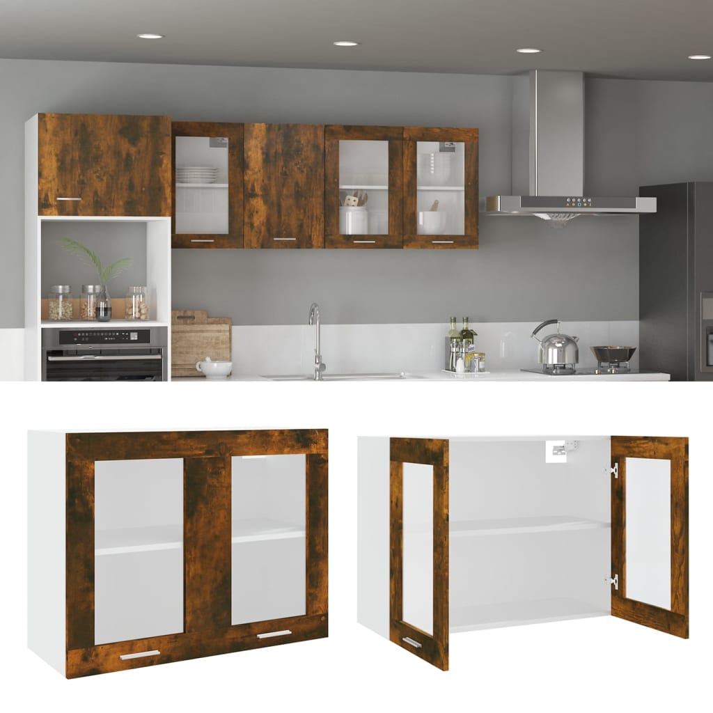 Modern Wooden 2 Door Hanging Glass Wall Mounted Kitchen Storage Cabinet Unit