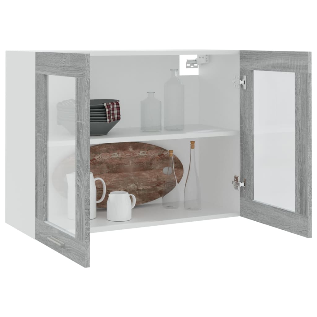 Modern Wooden 2 Door Hanging Glass Wall Mounted Kitchen Storage Cabinet Unit