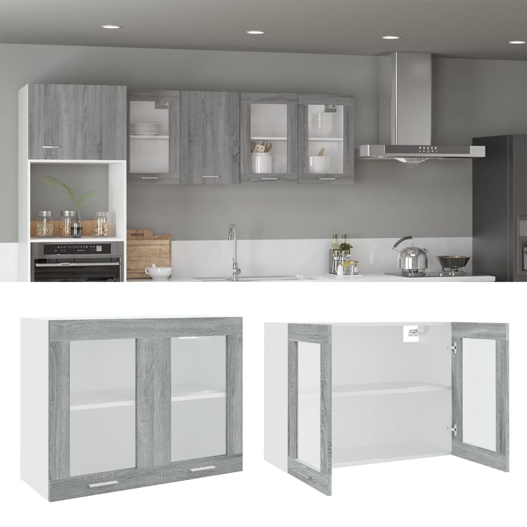 Modern Wooden 2 Door Hanging Glass Wall Mounted Kitchen Storage Cabinet Unit