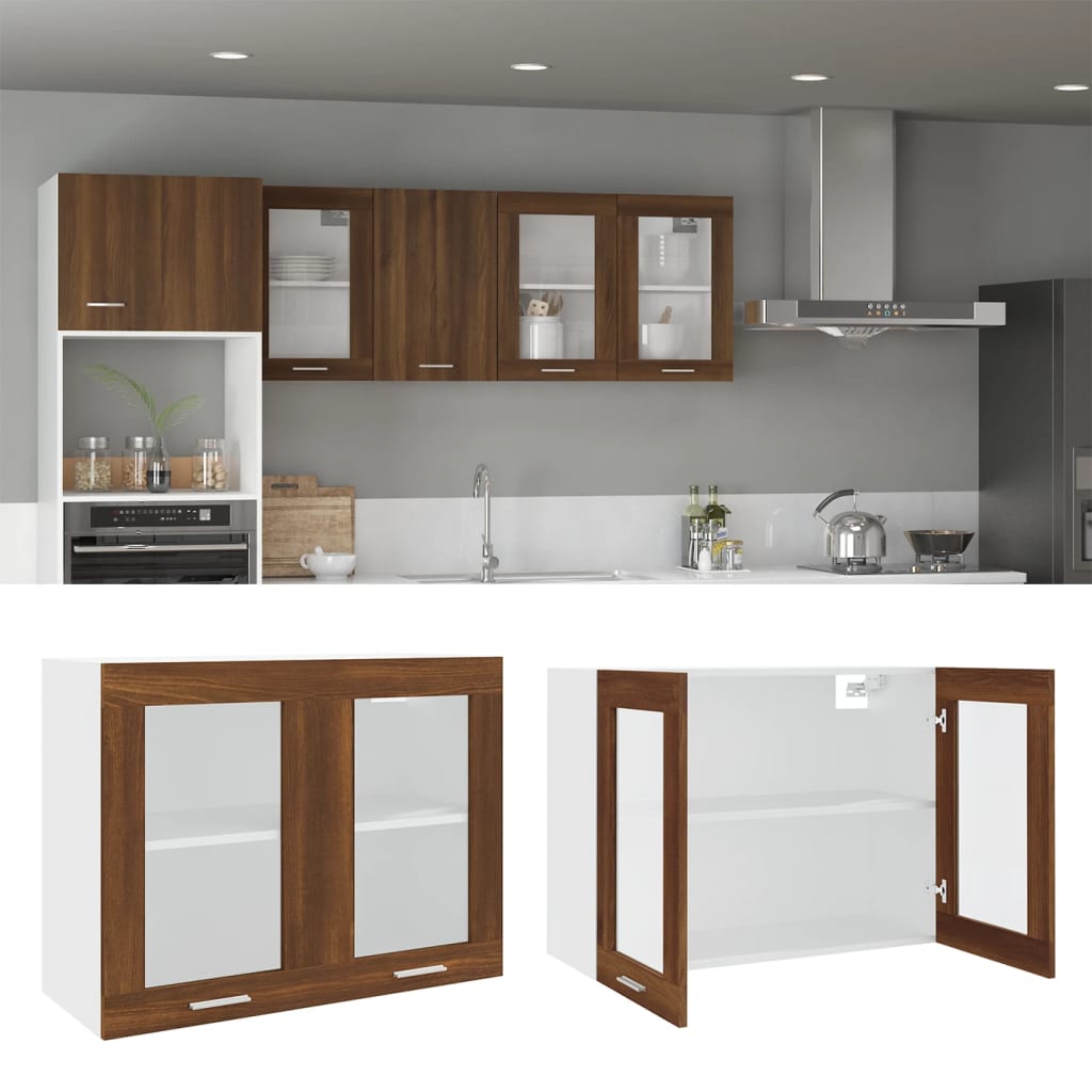 Modern Wooden 2 Door Hanging Glass Wall Mounted Kitchen Storage Cabinet Unit