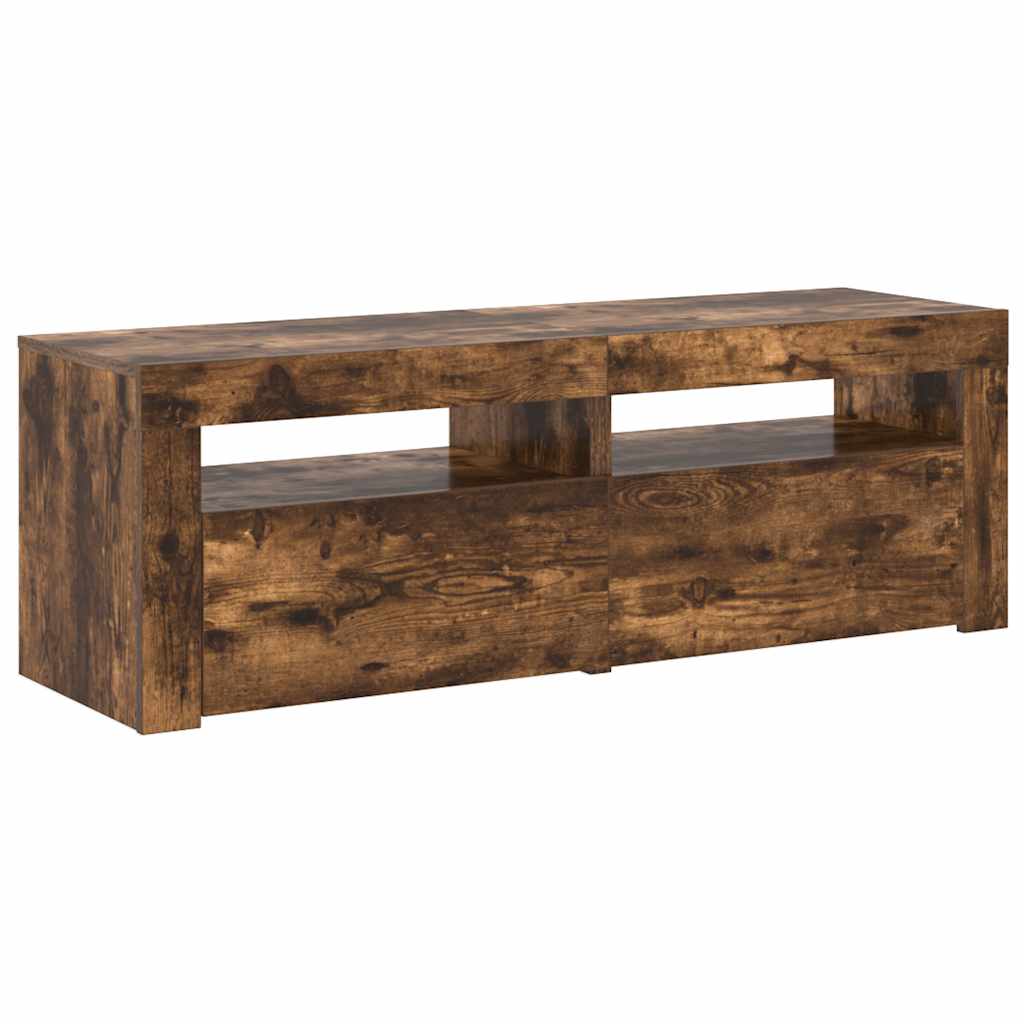 TV Cabinet with LED Lights Smoked Oak 120x35x40 cm