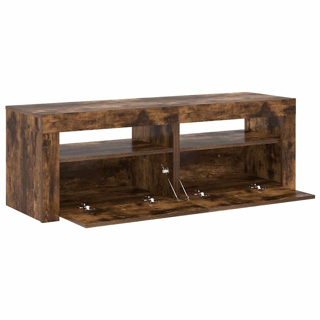 TV Cabinet with LED Lights Smoked Oak 120x35x40 cm