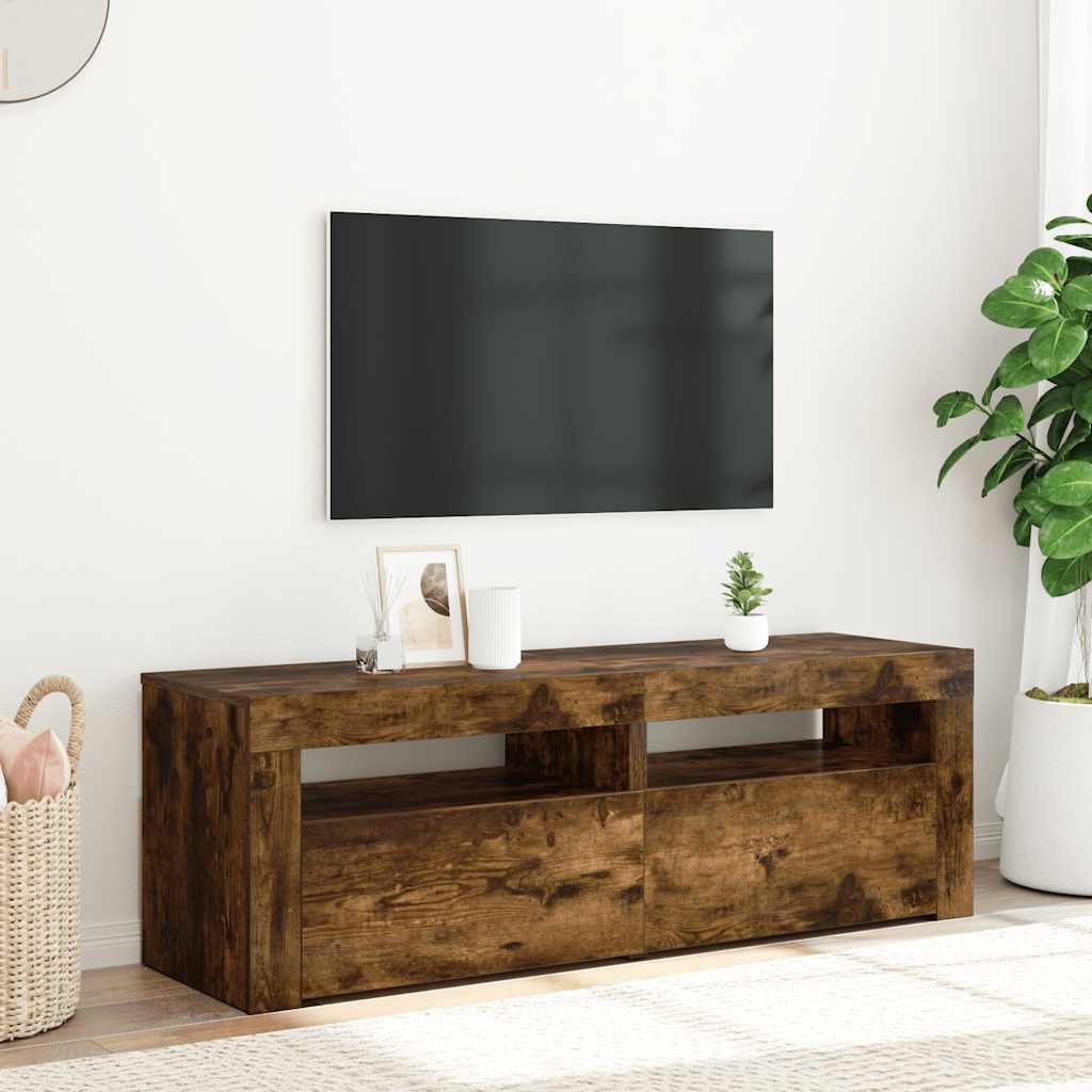 TV Cabinet with LED Lights Smoked Oak 120x35x40 cm