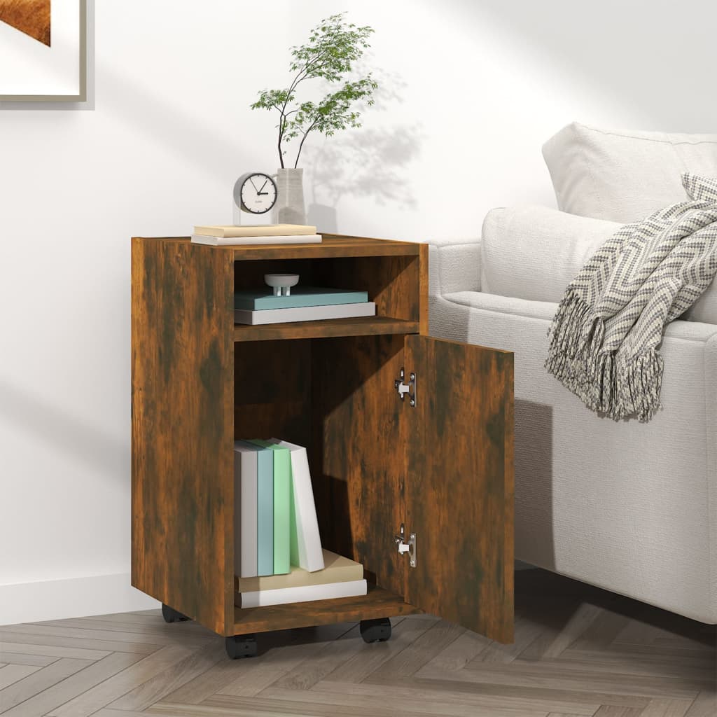 Side Cabinet with Wheels Smoked Oak 33x38x60 cm Engineered Wood
