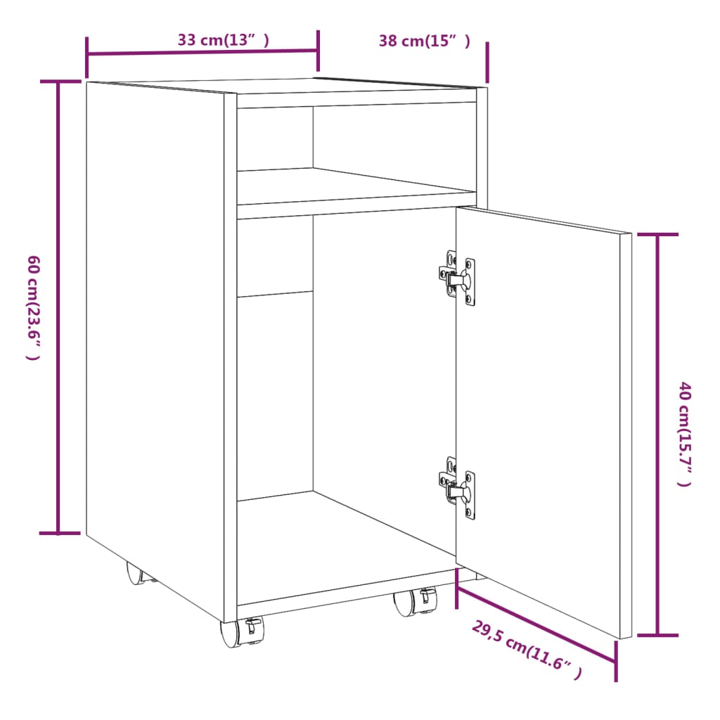 Side Cabinet with Wheels Smoked Oak 33x38x60 cm Engineered Wood
