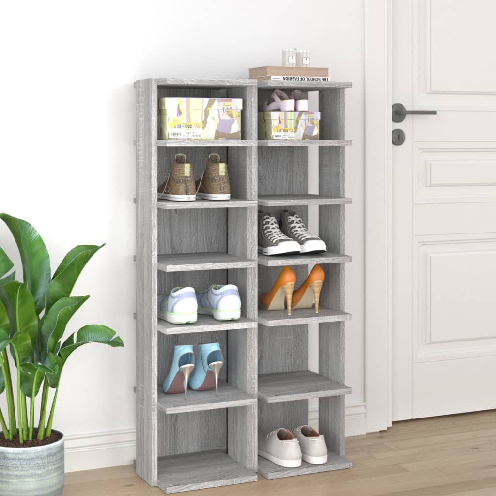 Modern Wooden 2pcs Open Shoe Storage Cabinet Wood Trainer Organiser Units