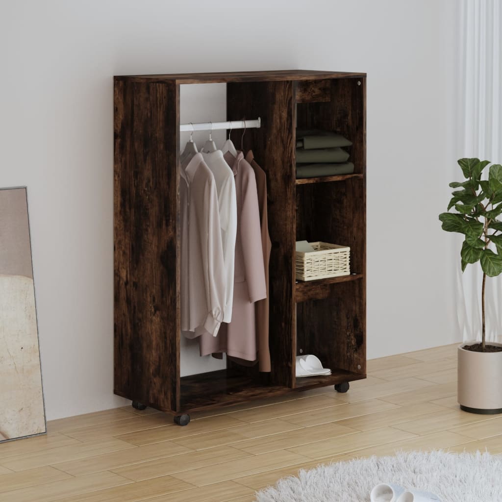 Modern Wooden Open Bedroom Wardrobe With Hanging Clothes Rail & Shelves