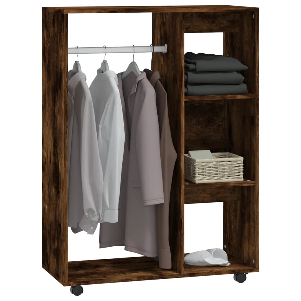 Modern Wooden Open Bedroom Wardrobe With Hanging Clothes Rail & Shelves