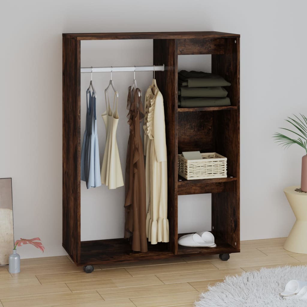 Modern Wooden Open Bedroom Wardrobe With Hanging Clothes Rail & Shelves