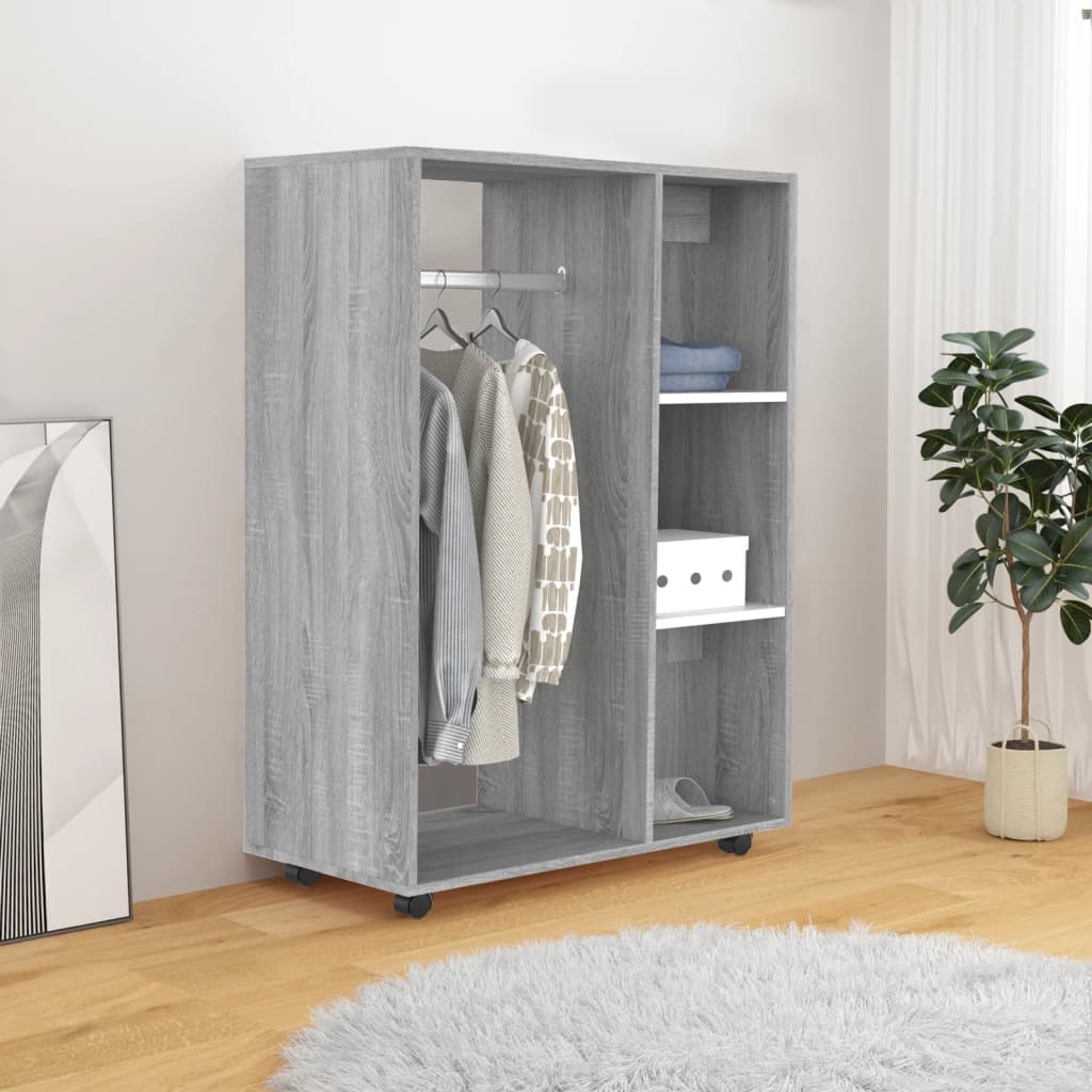 Modern Wooden Open Bedroom Wardrobe With Hanging Clothes Rail & Shelves