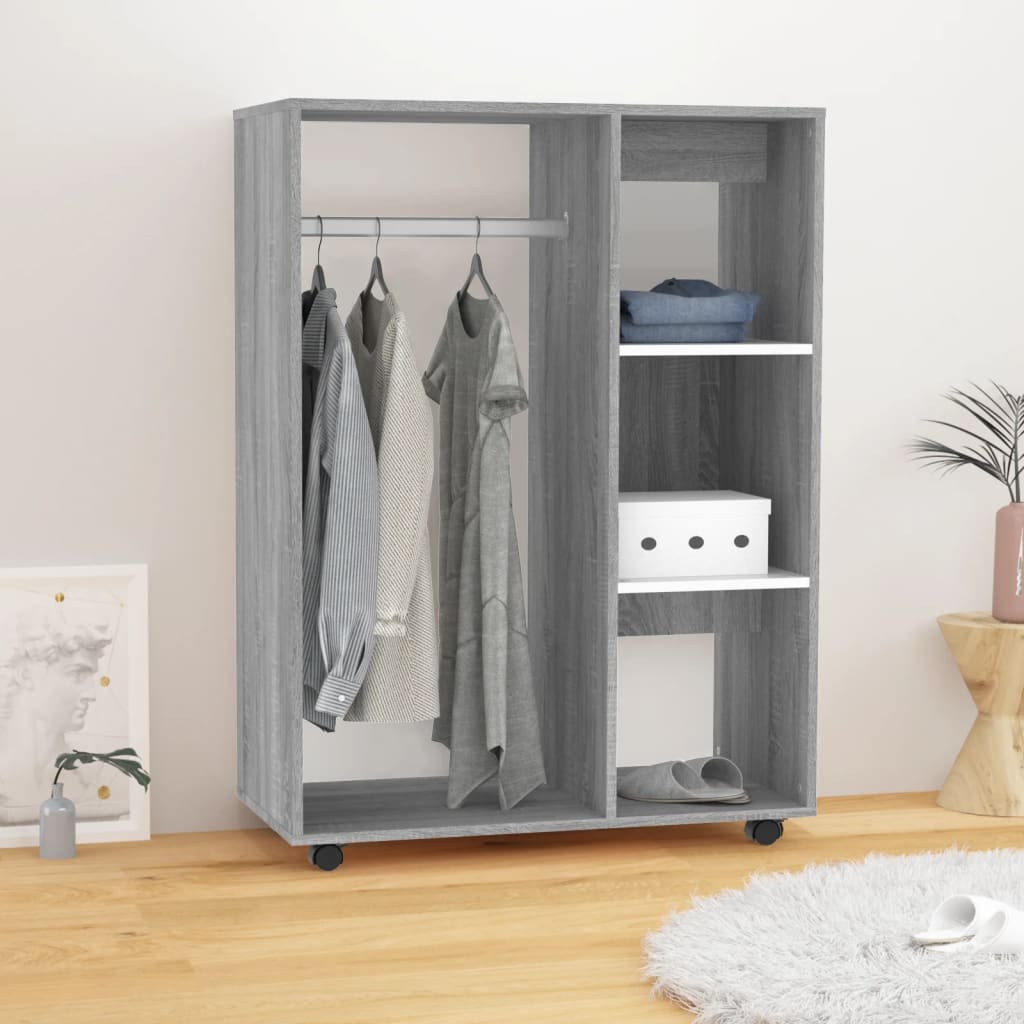 Modern Wooden Open Bedroom Wardrobe With Hanging Clothes Rail & Shelves