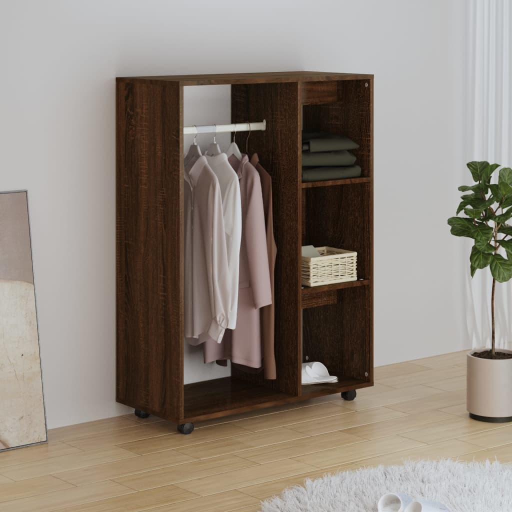 Modern Wooden Open Bedroom Wardrobe With Hanging Clothes Rail & Shelves