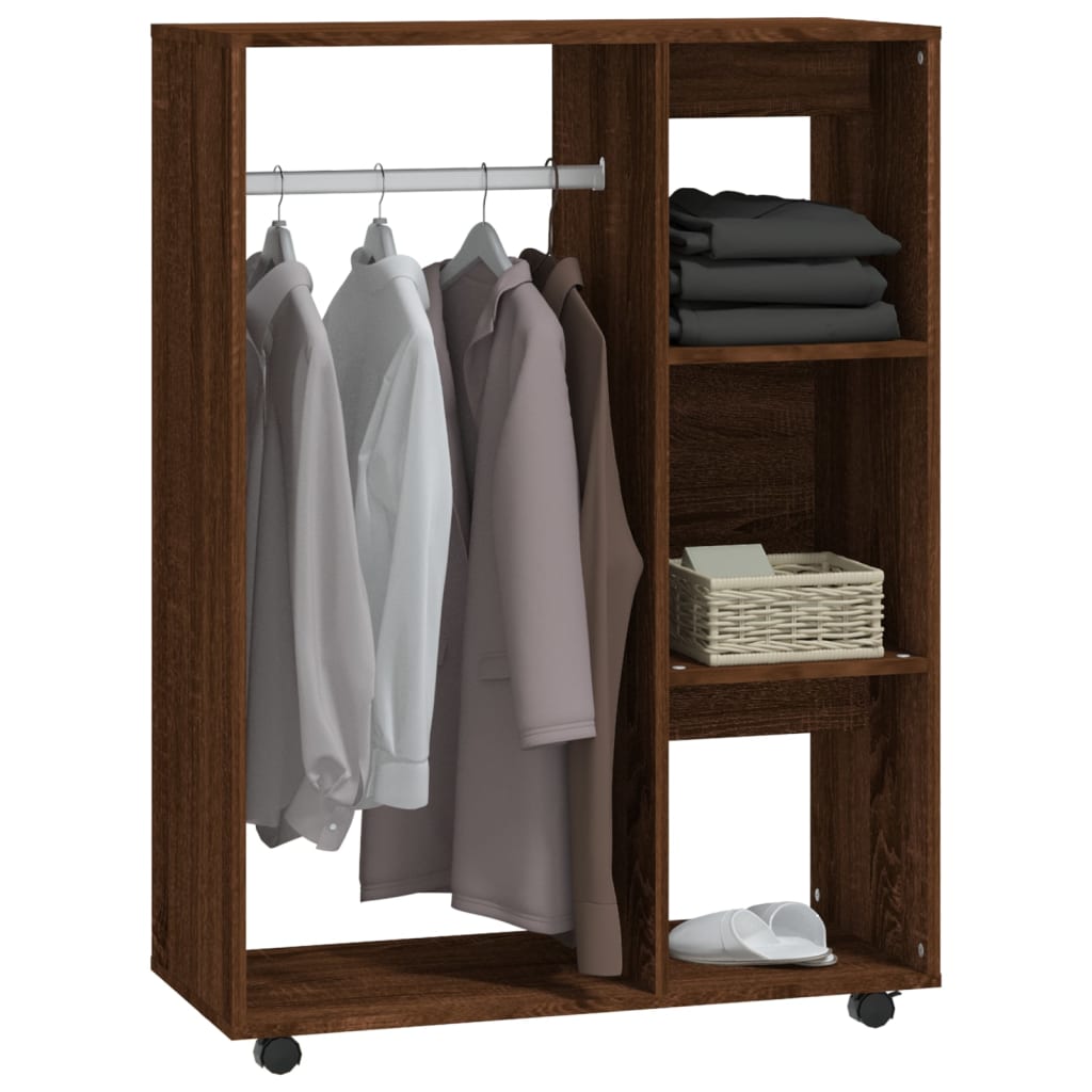 Modern Wooden Open Bedroom Wardrobe With Hanging Clothes Rail & Shelves