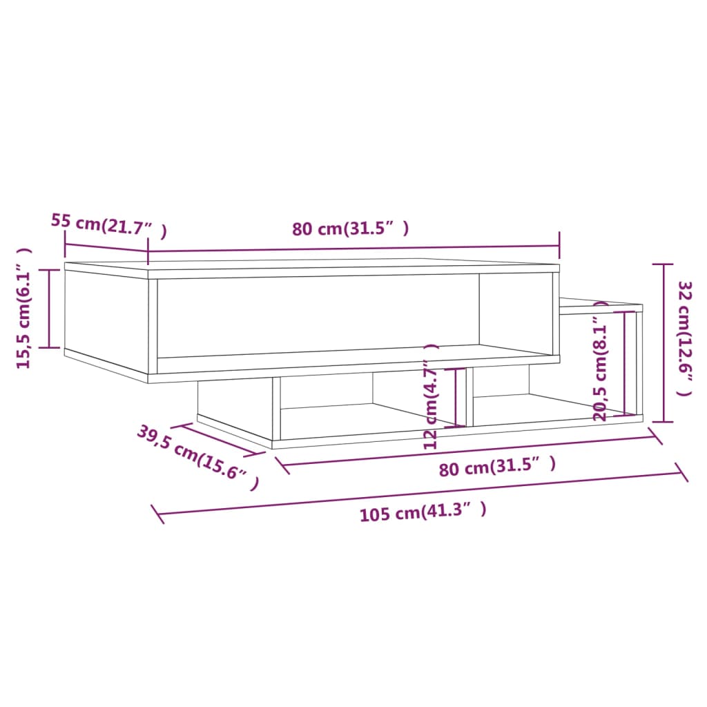 Coffee Table Grey Sonoma 105x55x32 cm Engineered Wood
