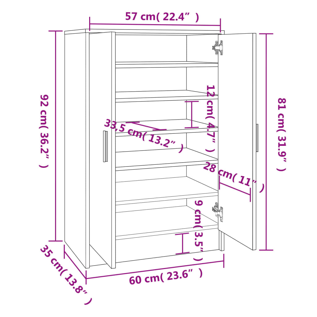 Shoe Cabinet Brown Oak 60x35x92 cm Engineered Wood