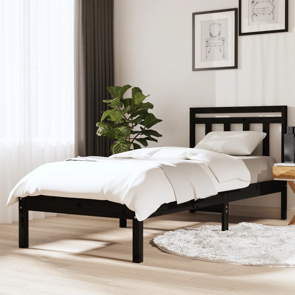 Bed Frame without Mattress Black Small Single Solid Wood