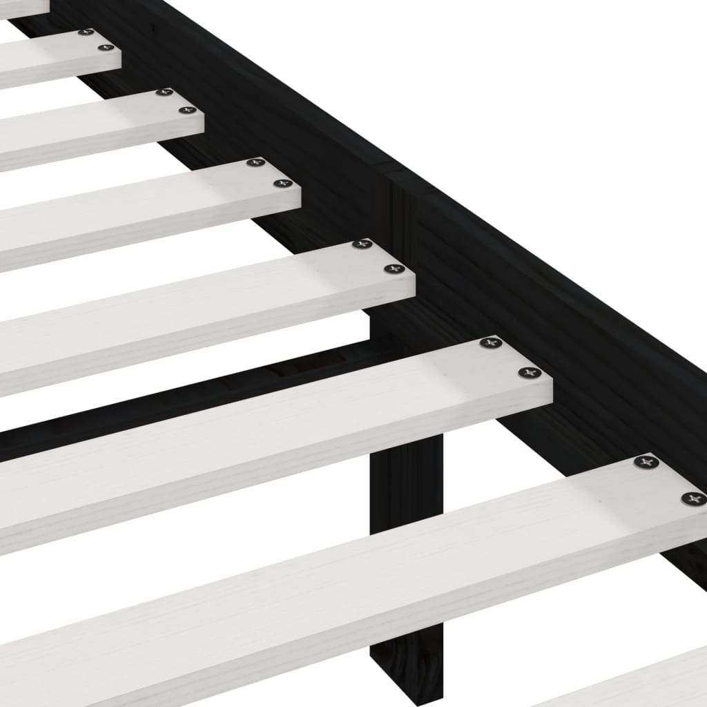 Bed Frame without Mattress Black Solid Wood Pine 140x190 cm