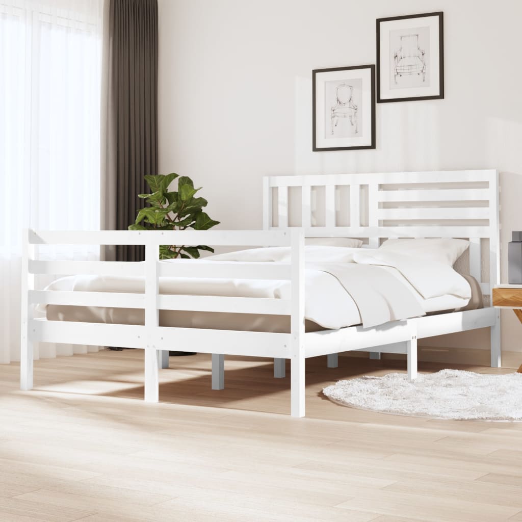 Bed Frame without Mattress White Solid Wood 140x190 cm