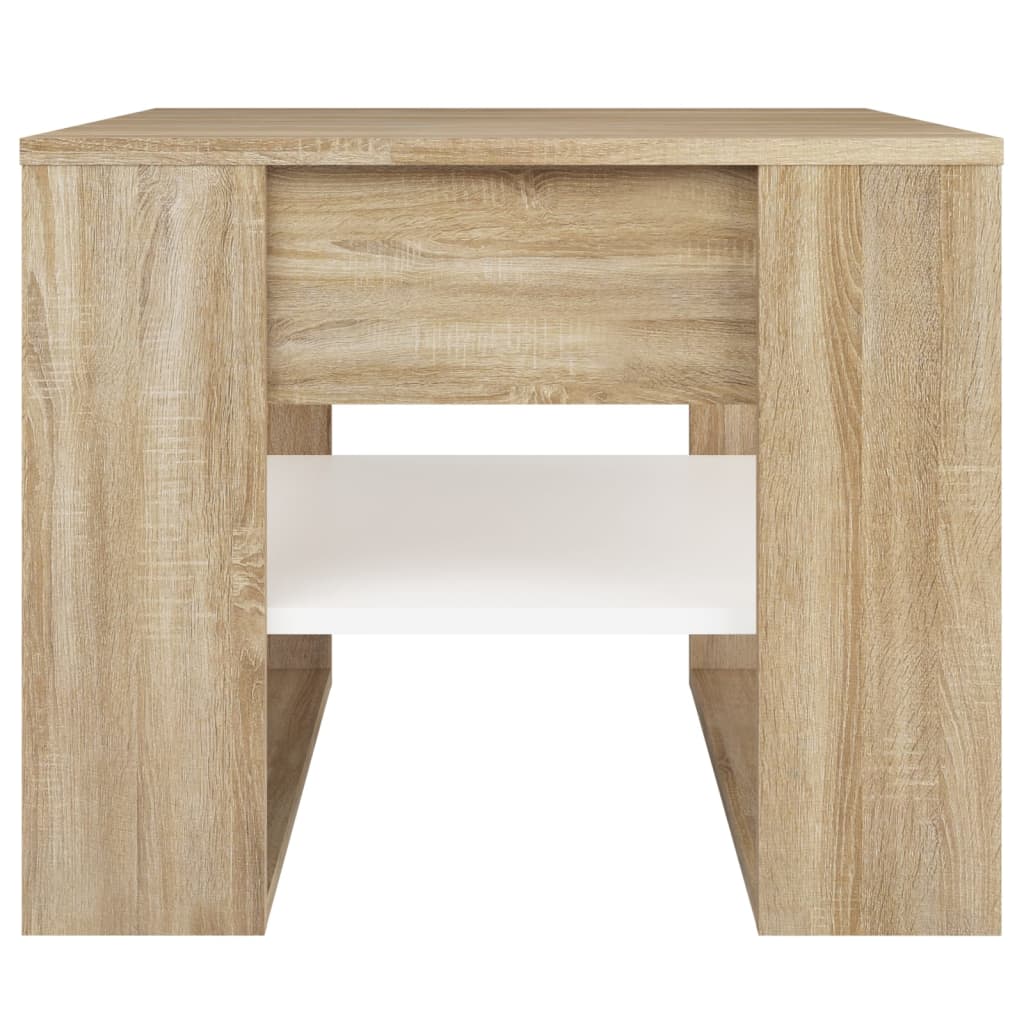Coffee Table White and Sonoma Oak 55.5x55x45 cm Engineered Wood