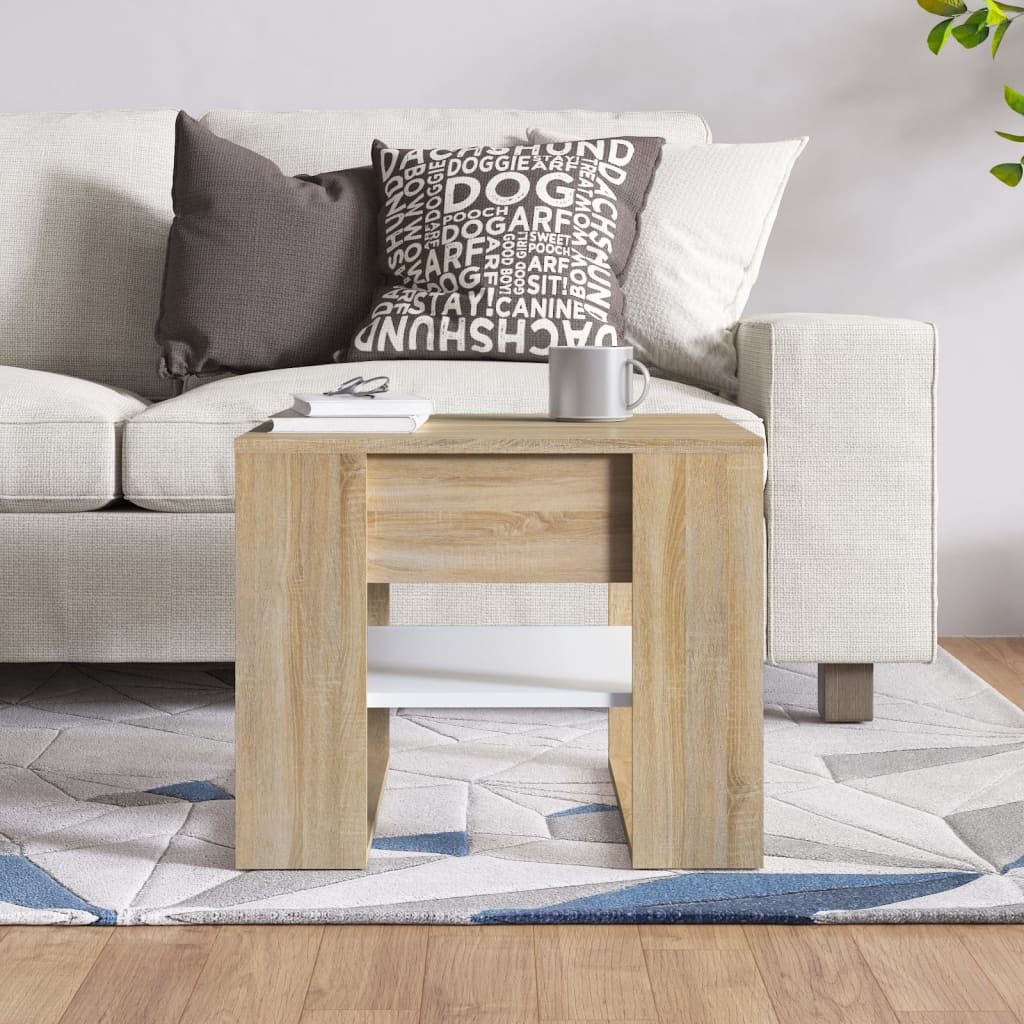 Coffee Table White and Sonoma Oak 55.5x55x45 cm Engineered Wood