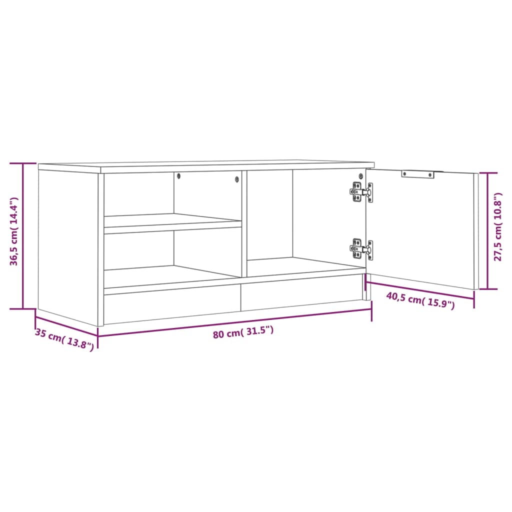 TV Cabinet Black 80x35x36.5 cm Engineered Wood