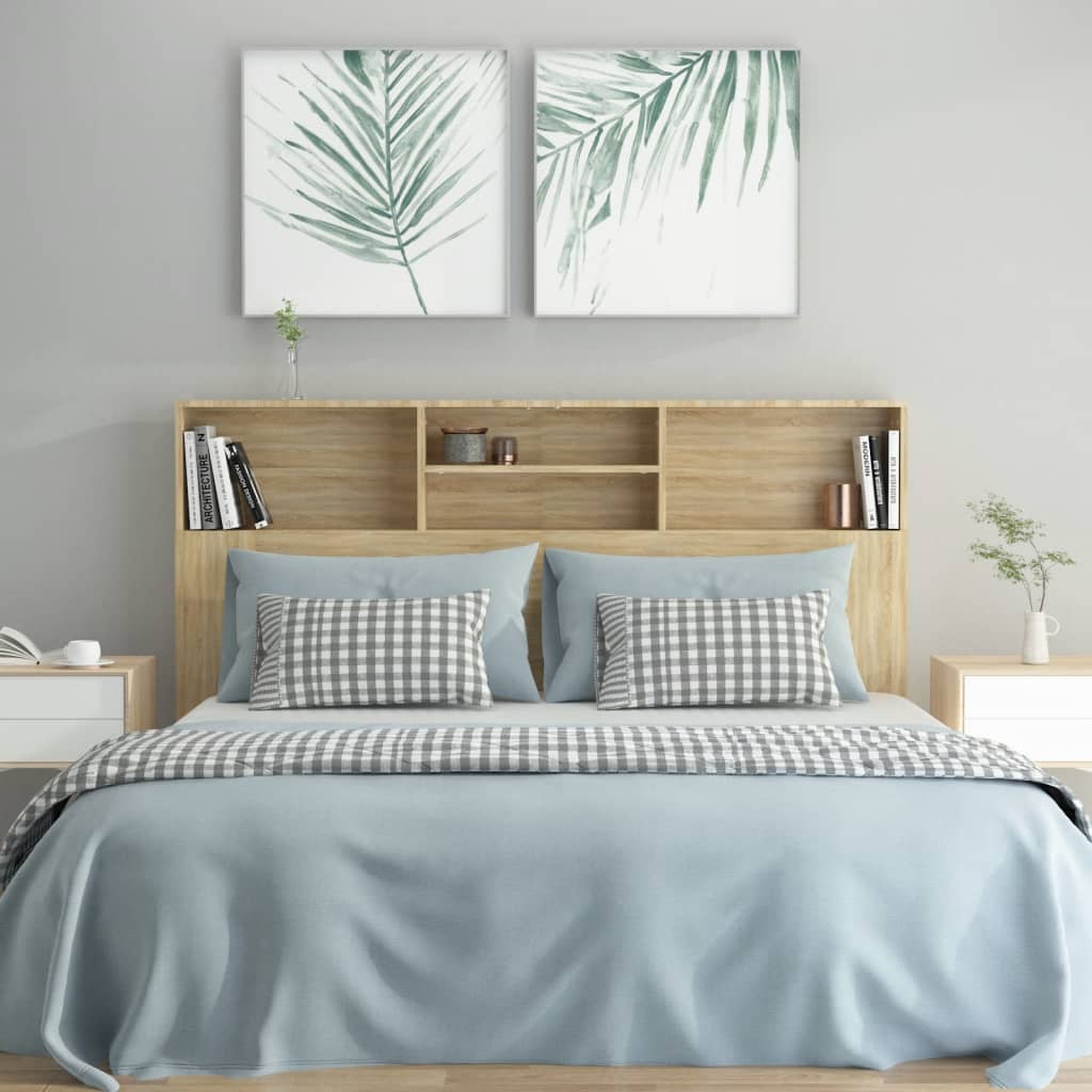 Modern Wooden Queen Size 1.6m Bed Headboard With Open Storage Compartments