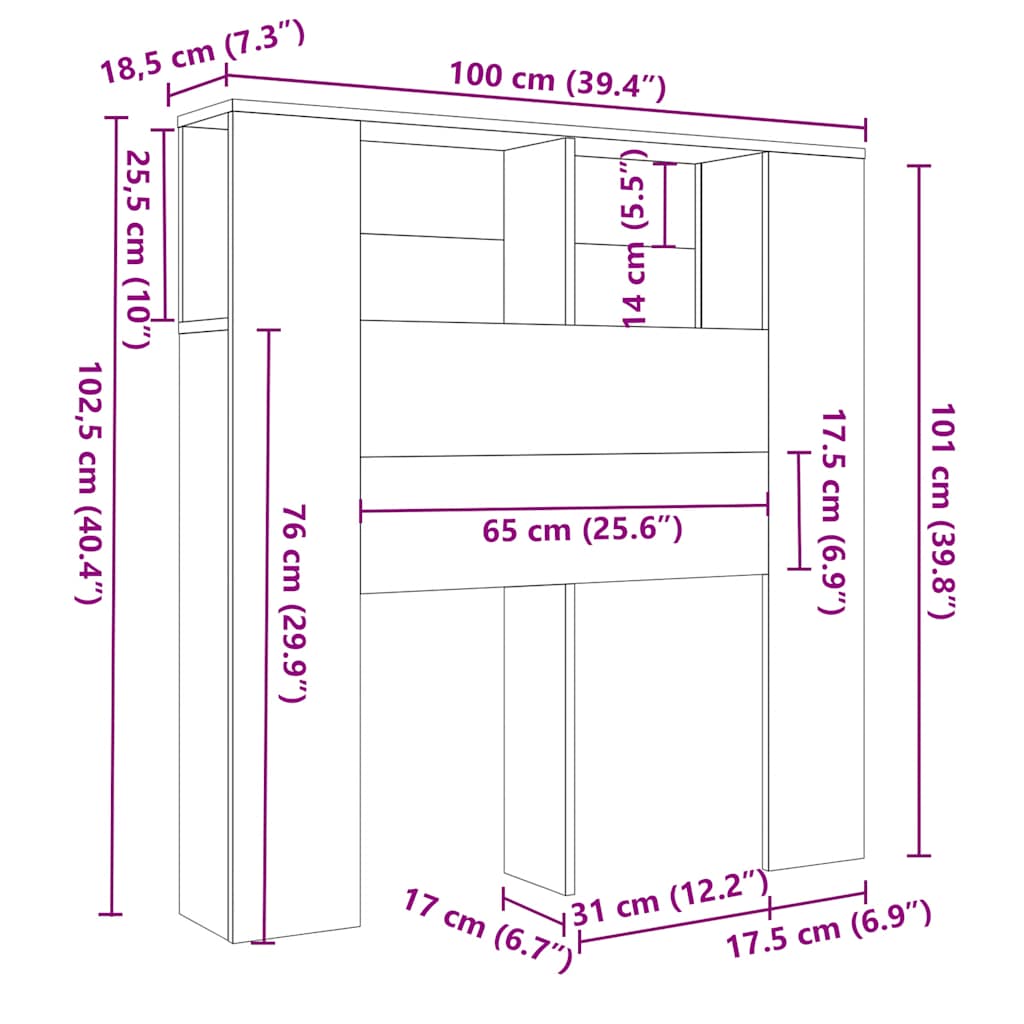 Headboard Cabinet Black 100x18.5x102.5 cm