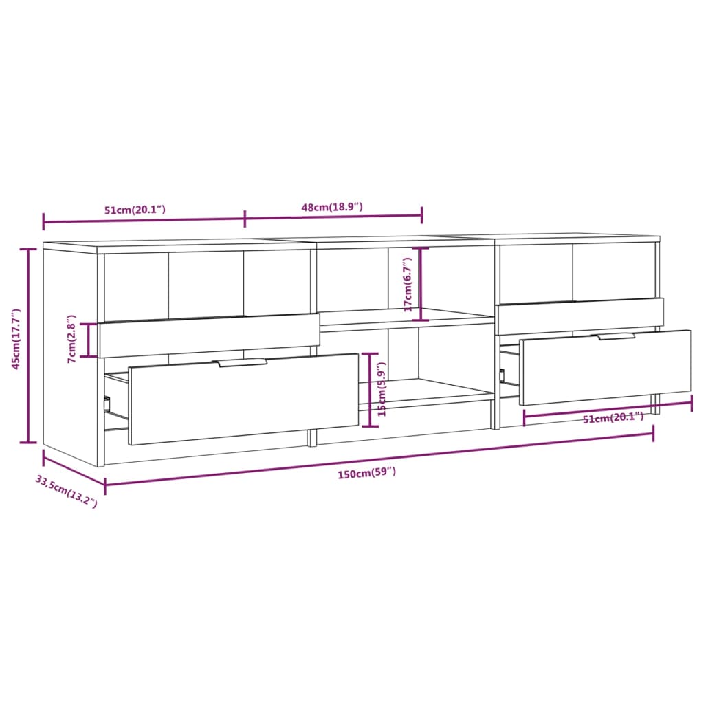 TV Cabinet Smoked Oak 150x33.5x45 cm Engineered Wood