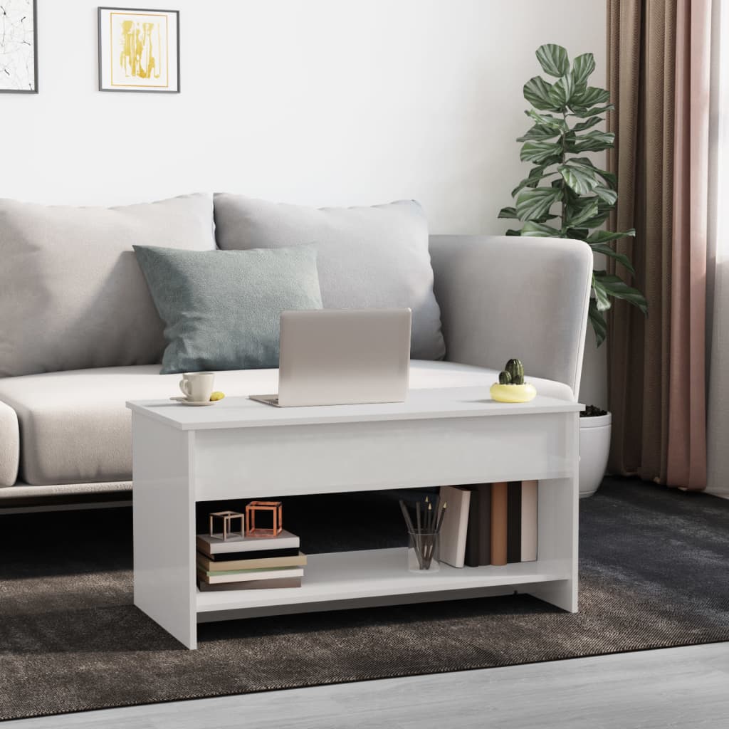 809653 vidaXL Coffee Table High Gloss White 102x50x52,5 cm Engineered Wood