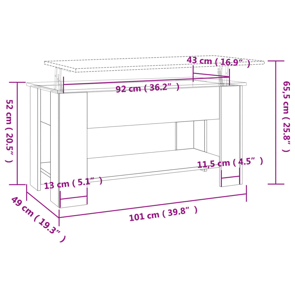 Coffee Table Concrete Grey 101x49x52 cm Engineered Wood