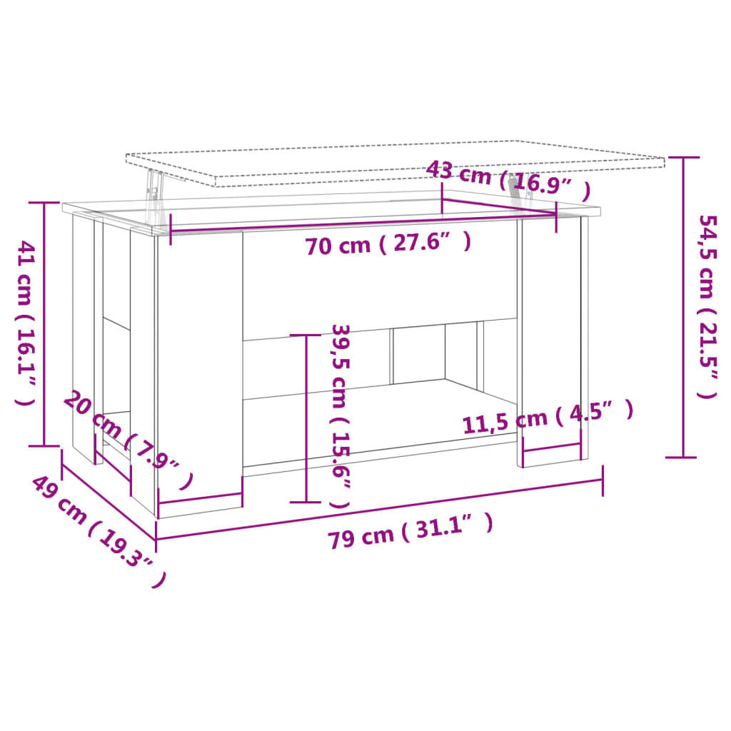 Modern Wooden Living Room Coffee Table With Lift Top Design & Storage Shelf Wood